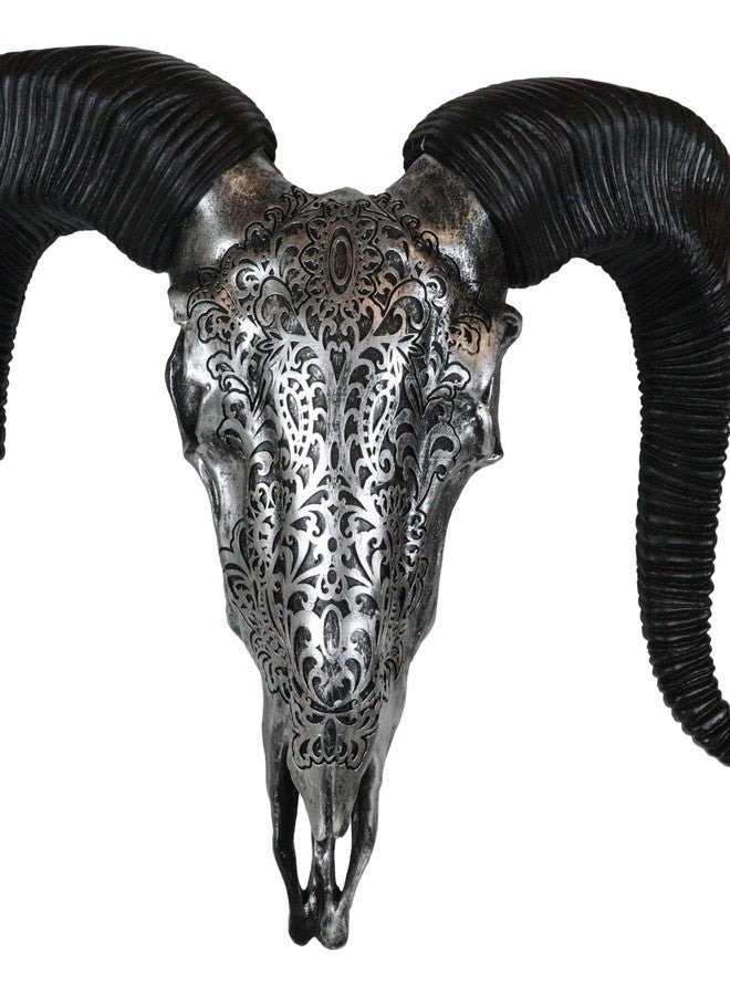 Ebros Gift رأس غزال كورسيكي مزخرف من إيبروس هدية فضية مع قرون وزخارف نباتية، ديكور جداري، نسخة فنية لرأس حيوان أصلي، تمثال معلق - Image 5