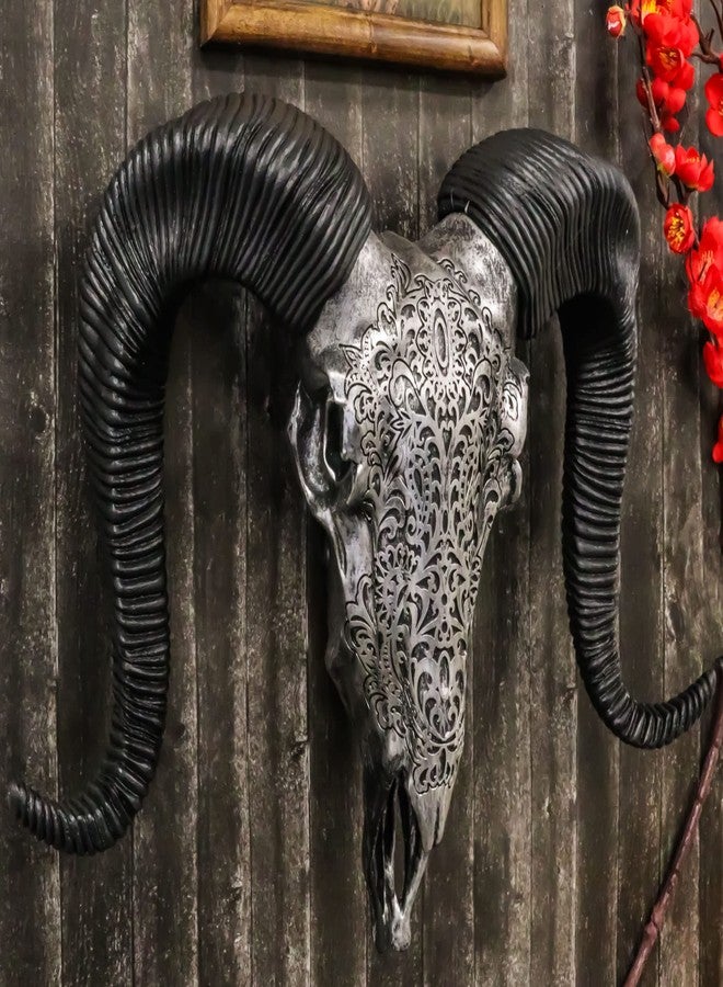 Ebros Gift رأس غزال كورسيكي مزخرف من إيبروس هدية فضية مع قرون وزخارف نباتية، ديكور جداري، نسخة فنية لرأس حيوان أصلي، تمثال معلق - Image 2