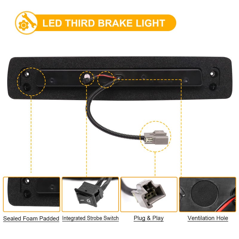 R&F Auto Smoked LED Third Brake Light Replacement for Colorado/Canyon (2015-2023) Roof Cargo Lights High Mount Brake Lamp with Seal Foam Gaskets F1 Style Red Flash - Image 5