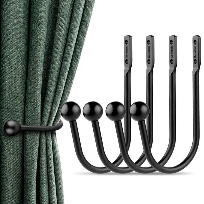 CURTAIN HOLDBACKS 4 PCS CURTAINS HOLDER WALL MOUNTED DRAPERY TIEBACKS RETRO WINDOW HOOK FOR HOME DECOR MATTE BLACK