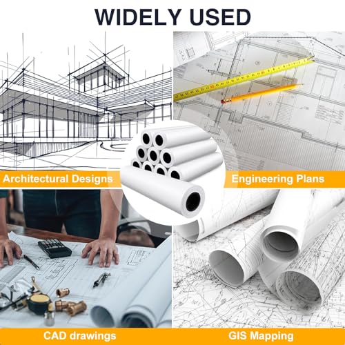 VOISEN Wide Format Plotter Paper, 24 In x 150 Ft, 2 Rolls, CAD Bond, 20lb Bond on 2" Core for CAD Ink Jet Printers - Image 4
