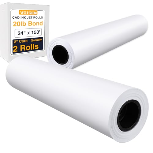 VOISEN Wide Format Plotter Paper, 24 In x 150 Ft, 2 Rolls, CAD Bond, 20lb Bond on 2" Core for CAD Ink Jet Printers - Image 1