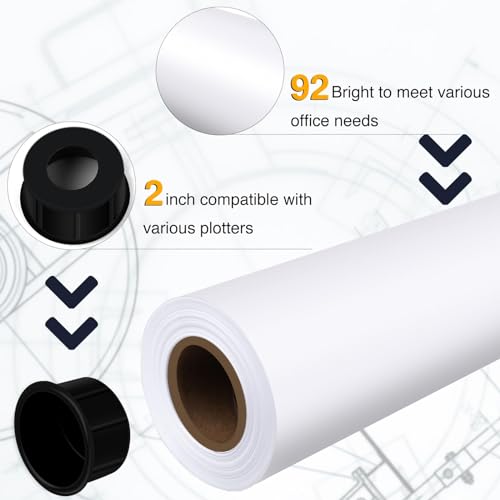VOISEN Wide Format Plotter Paper, 24 In x 150 Ft, 2 Rolls, CAD Bond, 20lb Bond on 2" Core for CAD Ink Jet Printers - Image 3