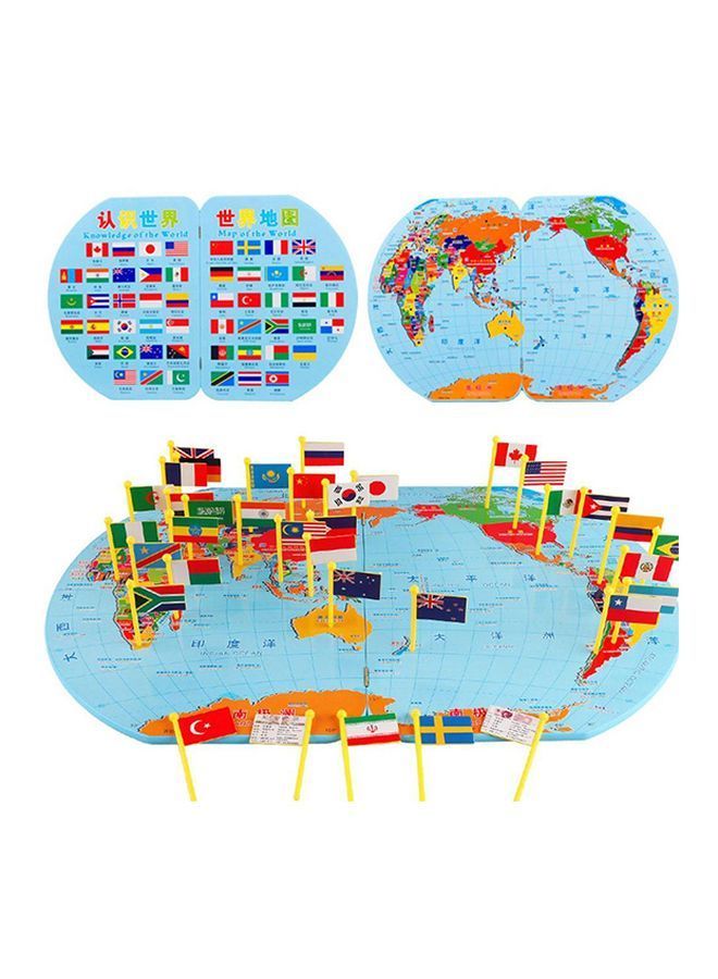 NIBEMINENT Wooden World Map With Country Flags Educational Game  - Image 1