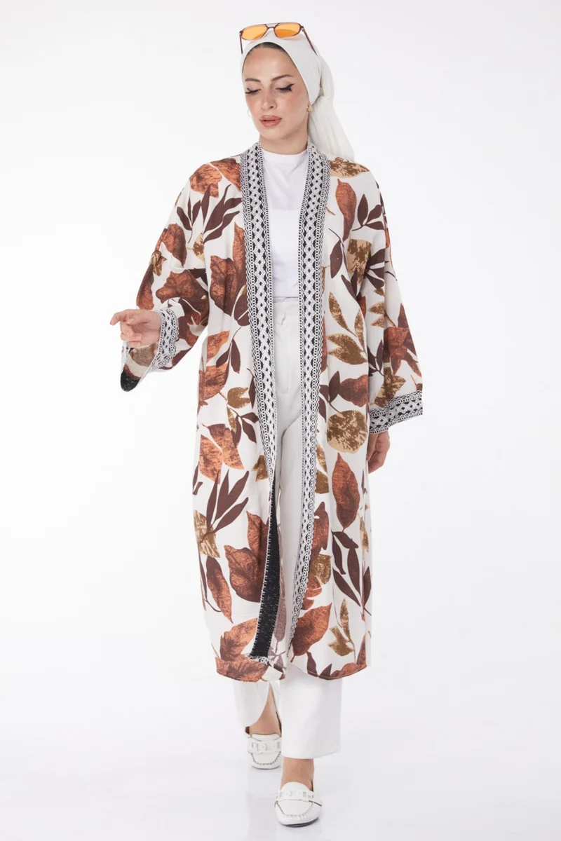 Tofisa Plain Medium Women's Brown Patterned Kimono - 13233