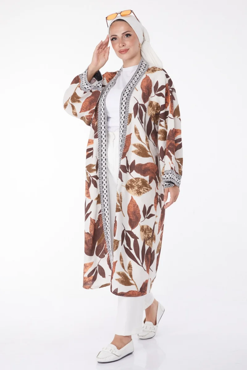 Tofisa Plain Medium Women's Brown Patterned Kimono - 13233