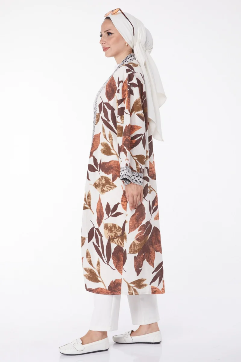 Tofisa Plain Medium Women's Brown Patterned Kimono - 13233