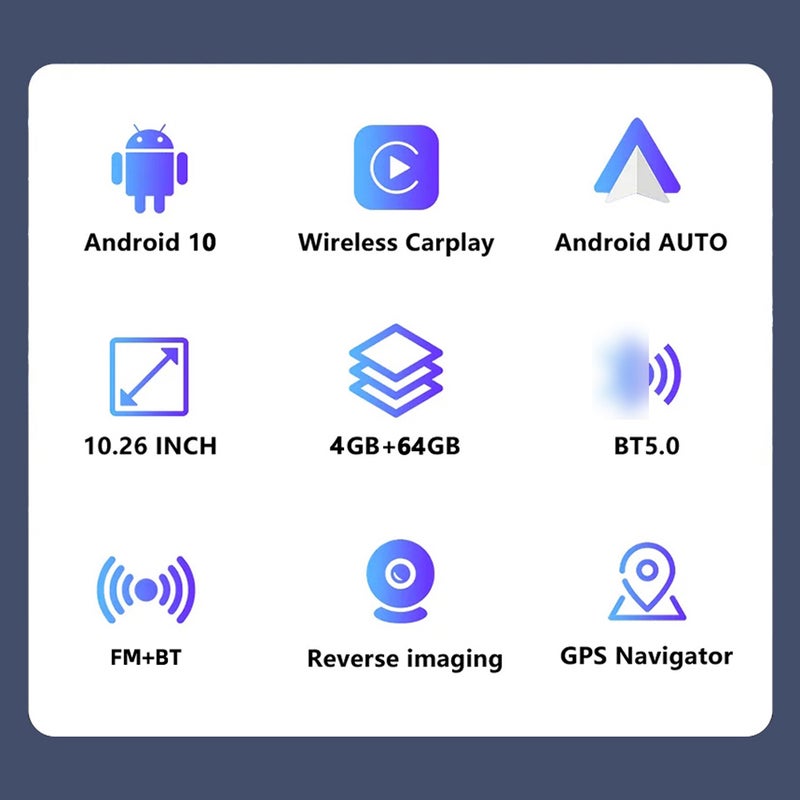 10.26 Inch Dual Camera Car DVR Android 10.0 GPS Navigation Driving Recording Multi-Language Center Console Display for CarPlay Android Auto Built-in FM WIFI Support Night-Vision/ADAS/Parking - Image 3