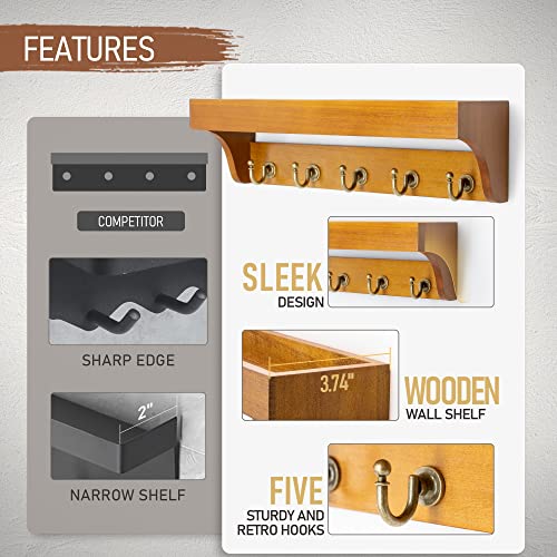 Rebee Vision Decorative Key Holder for Wall with Shelf: Farmhouse Mail Rack with 5 Sturdy Key Hooks for Home Decor, Apartment, Entryway and Hallway (Light Brown) - Image 5