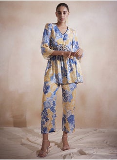 Femmella Floral Printed Embroidered Longline Top & Pants Co-Ords  - Image 2