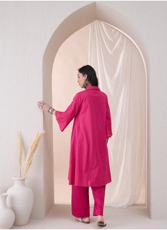 Femmella Cotton Textured Dobby Tassel Detail Tunic with Straight Pant Co-Ords by Styli  - Image 5
