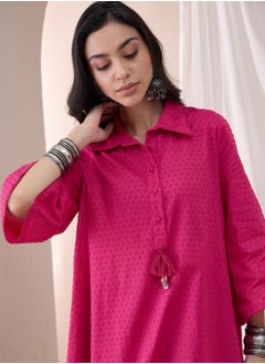 Femmella Cotton Textured Dobby Tassel Detail Tunic with Straight Pant Co-Ords by Styli  - Image 3