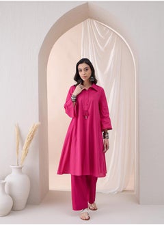 Femmella Cotton Textured Dobby Tassel Detail Tunic with Straight Pant Co-Ords by Styli  - Image 1