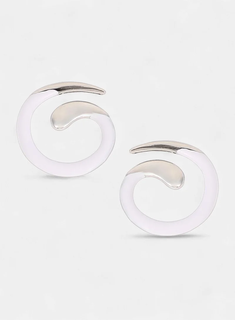 Sohi  Women The Enamel-Spirale Stud Earrings | Metallic Silver Colour | One-Size | Metallic Alloy Material | Push Back Closure | Earrings For Casual & Evening Wear for Women | Best Price UAE