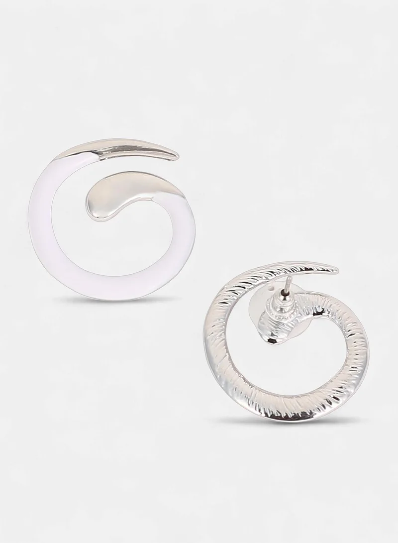 Sohi  Women The Enamel-Spirale Stud Earrings | Metallic Silver Colour | One-Size | Metallic Alloy Material | Push Back Closure | Earrings For Casual & Evening Wear for Women | Best Price UAE