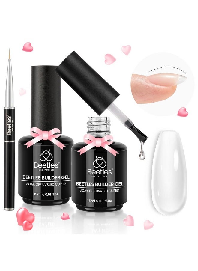 beetles Gel Polish - beetles Builder Gel 2Pcs Clear Builder Gel for Nails 7 in 1 15ml Builder Gel Nail Thickening Set with Liner Brush Extension Nail Gel for Nail Art Design Valentine's Day Gifts for Women - Image 1