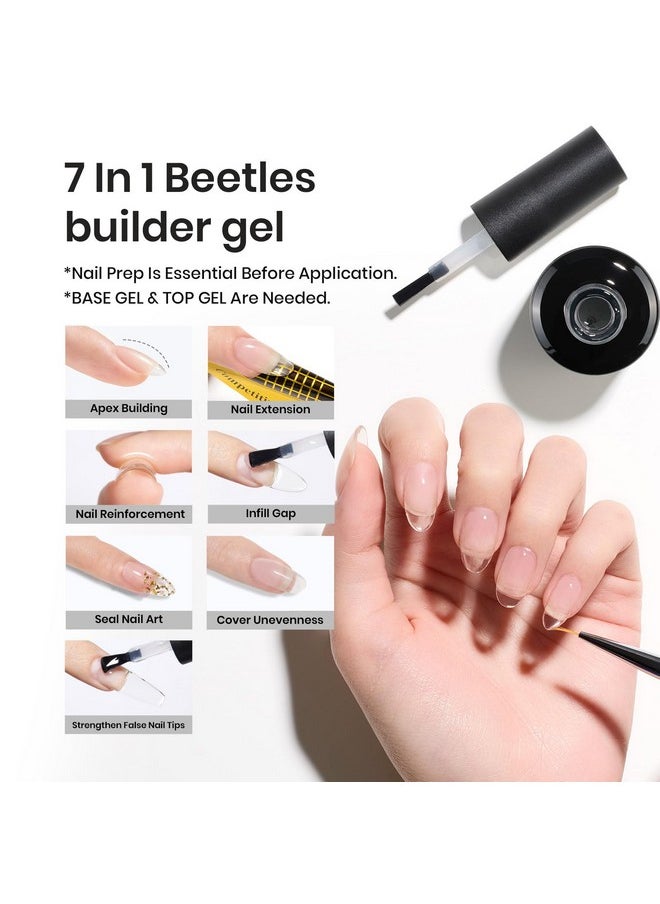 beetles Gel Polish - beetles Builder Gel 2Pcs Clear Builder Gel for Nails 7 in 1 15ml Builder Gel Nail Thickening Set with Liner Brush Extension Nail Gel for Nail Art Design Valentine's Day Gifts for Women - Image 1