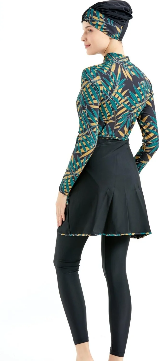 C&city Skirted Tights Fully Covered Hijab Swimsuit C13059 Green