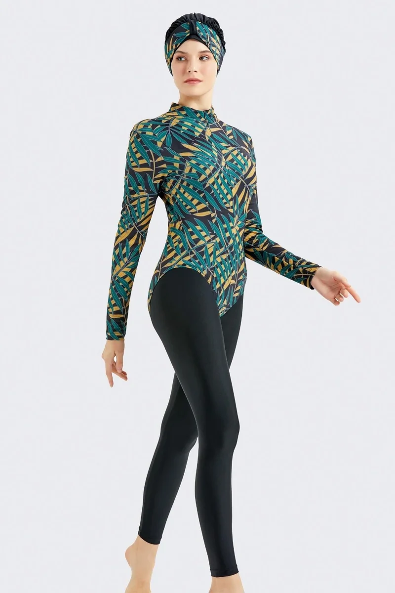 C&city Skirted Tights Fully Covered Hijab Swimsuit C13059 Green