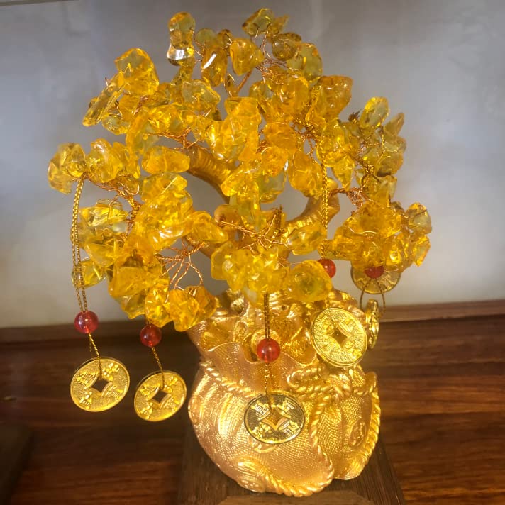 BAEKZ Crystal Bonsai Citrine Tree Money Tree Feng Shui Decoration Blessing Bag Potted Plant (Golden Yellow) - Image 5