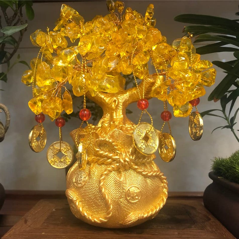 BAEKZ Crystal Bonsai Citrine Tree Money Tree Feng Shui Decoration Blessing Bag Potted Plant (Golden Yellow) - Image 3