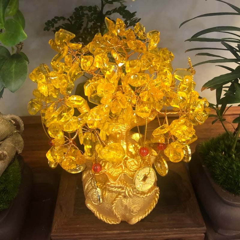 BAEKZ Crystal Bonsai Citrine Tree Money Tree Feng Shui Decoration Blessing Bag Potted Plant (Golden Yellow) - Image 2