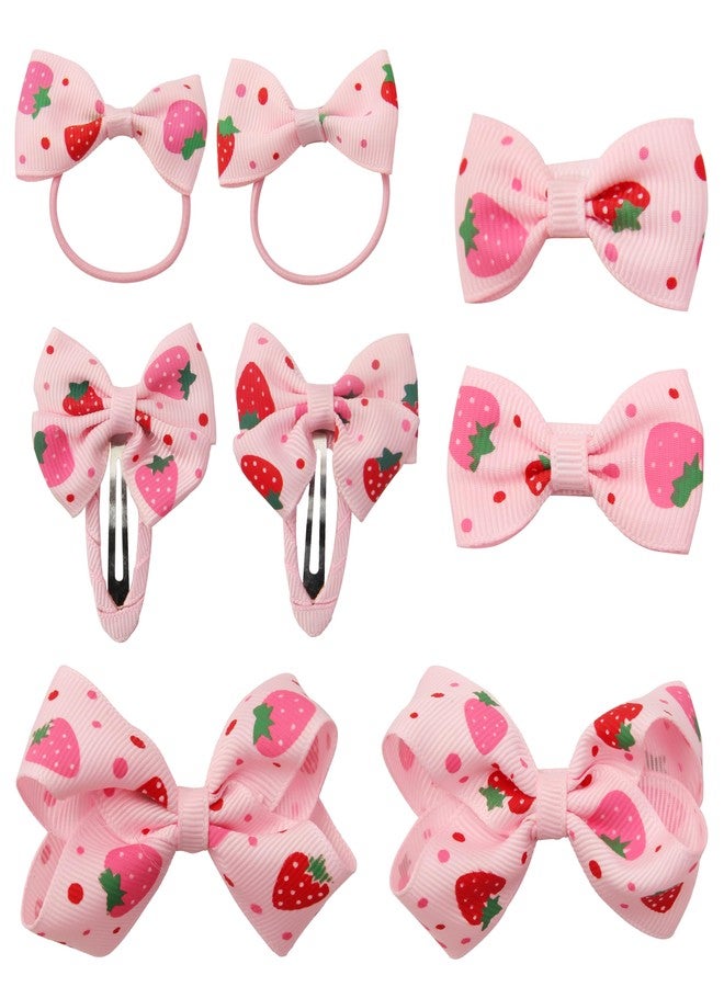 HLTOO 8PCS Strawberry Hair Clips and Ties, Pink Cute Hair Bow Barrettes, Fruit Metal Snap Hair Accessories, for Women and Girls Hair Styling Accessories - Image 1