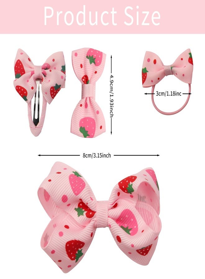 HLTOO 8PCS Strawberry Hair Clips and Ties, Pink Cute Hair Bow Barrettes, Fruit Metal Snap Hair Accessories, for Women and Girls Hair Styling Accessories - Image 2