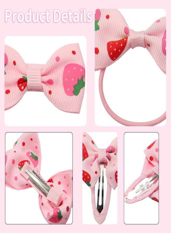 HLTOO 8PCS Strawberry Hair Clips and Ties, Pink Cute Hair Bow Barrettes, Fruit Metal Snap Hair Accessories, for Women and Girls Hair Styling Accessories - Image 3