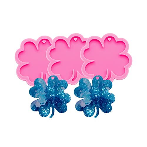 AMZTOART Silicone Mold with Hole Four-Leaf Clover Epoxy Casting Resin Mold for Keychain Pendant DIY Jewelry Crafts Making with 10Pc Key Ring (DY0255+DY0255+DY0255+PJ) - Image 3