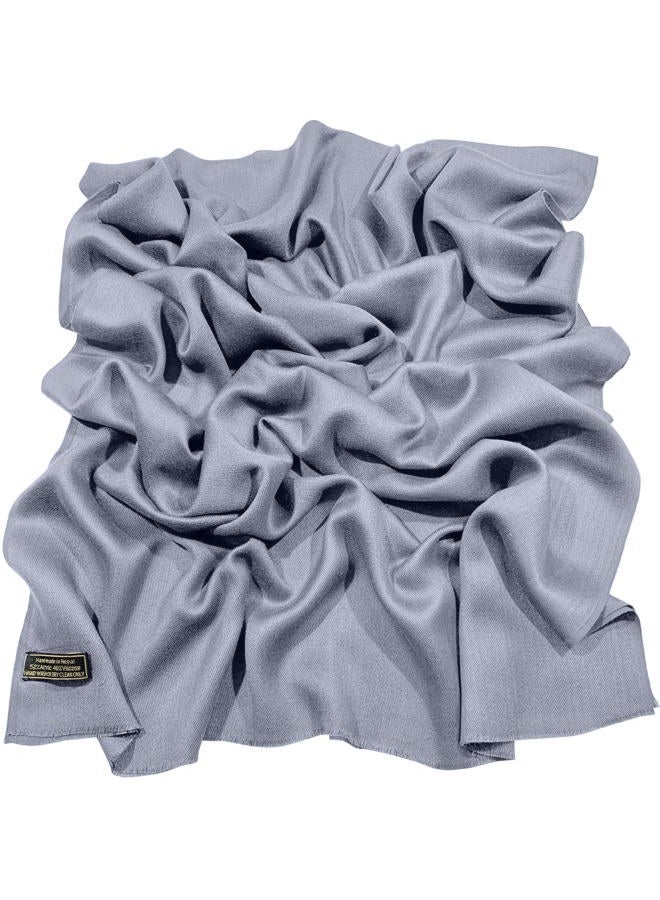 CJ Apparel Blue Grey Solid Color Fringe Design Gray Nepalese Shawl Seconds Scarf Wrap Stole Throw Head Wrap Pashmina Hand Made in Nepal NEW - Image 2