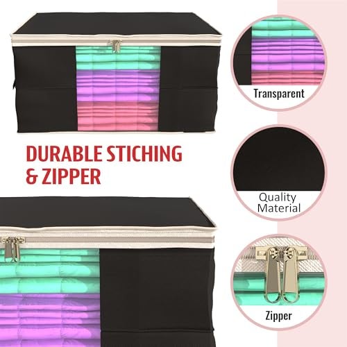 Kuber Industries Rectangular Non woven Underbed Storage Bag Set, Extra Large, Black, CTSN045, 2 Piece - Image 4