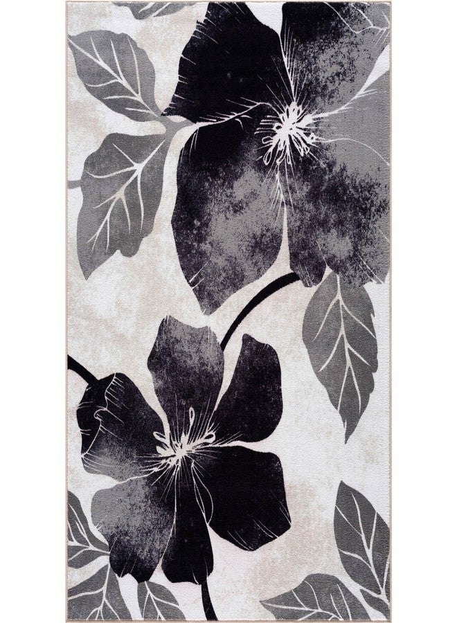 CAMILSON Solana Modern Floral 3'3" x 5' Area Rugs Non-Skid (Non-Slip) Rubber Backing Black - Gray Flowers Indoor Rug (3x5, Black Grey) - Image 2