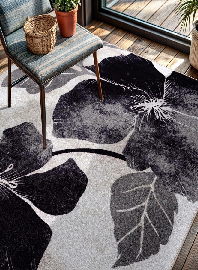 CAMILSON Solana Modern Floral 3'3" x 5' Area Rugs Non-Skid (Non-Slip) Rubber Backing Black - Gray Flowers Indoor Rug (3x5, Black Grey) - Image 4