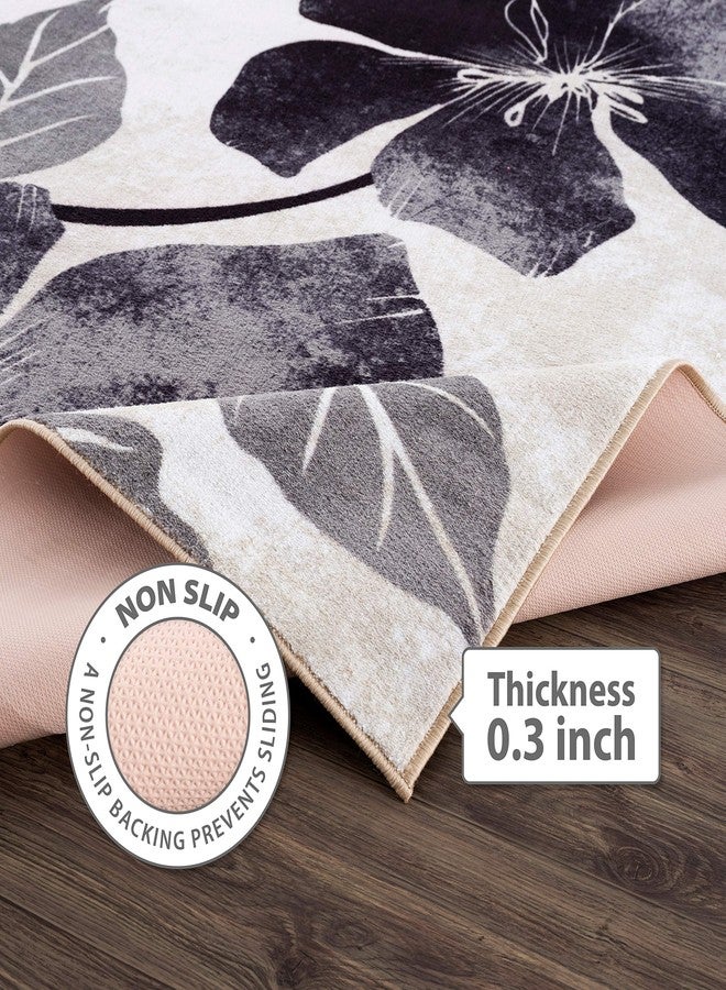 CAMILSON Solana Modern Floral 3'3" x 5' Area Rugs Non-Skid (Non-Slip) Rubber Backing Black - Gray Flowers Indoor Rug (3x5, Black Grey) - Image 3