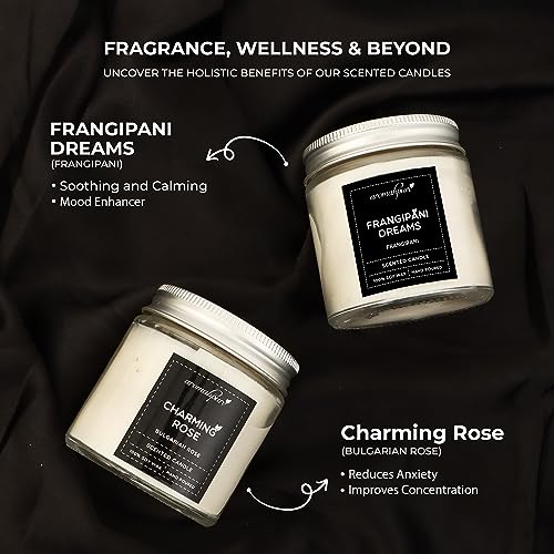 Aromahpure Scented Candles (55 Hours) (100% Soy Wax)- Handcrafted | Smoke-Free | Charming Rose- Bulgarian Rose, Frangipani Dream- Frangipani Fragrance Candles for Home & Gift Sets, IFRA Certified - Image 4