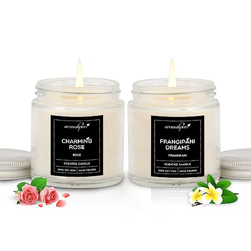 Aromahpure Scented Candles (55 Hours) (100% Soy Wax)- Handcrafted | Smoke-Free | Charming Rose- Bulgarian Rose, Frangipani Dream- Frangipani Fragrance Candles for Home & Gift Sets, IFRA Certified - Image 1