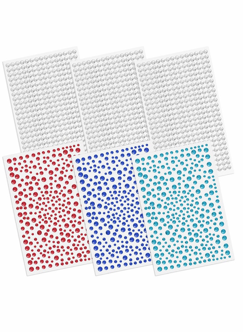 SOLARAE 2100 Pcs Rhinestone Stickers, Self Adhesive Crystal Glitter Diamond Art Gemstone Stickers for Face Diy Crafts Nail Phone Case Decoration (Transparent 3pcs and Colorful 3pcs) - Image 1