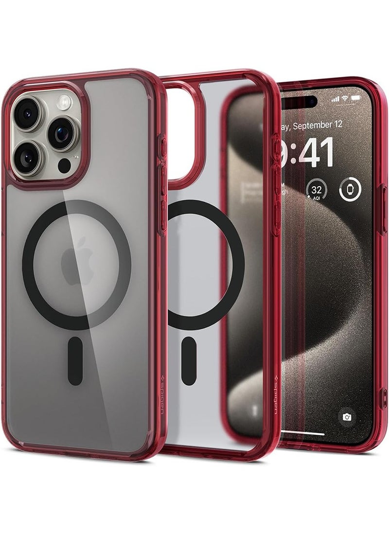 Spigen - Ultra Hybrid MagFit for iPhone 15 Pro Max Case Cover with MagSafe - Frost Deep Red - Image 1