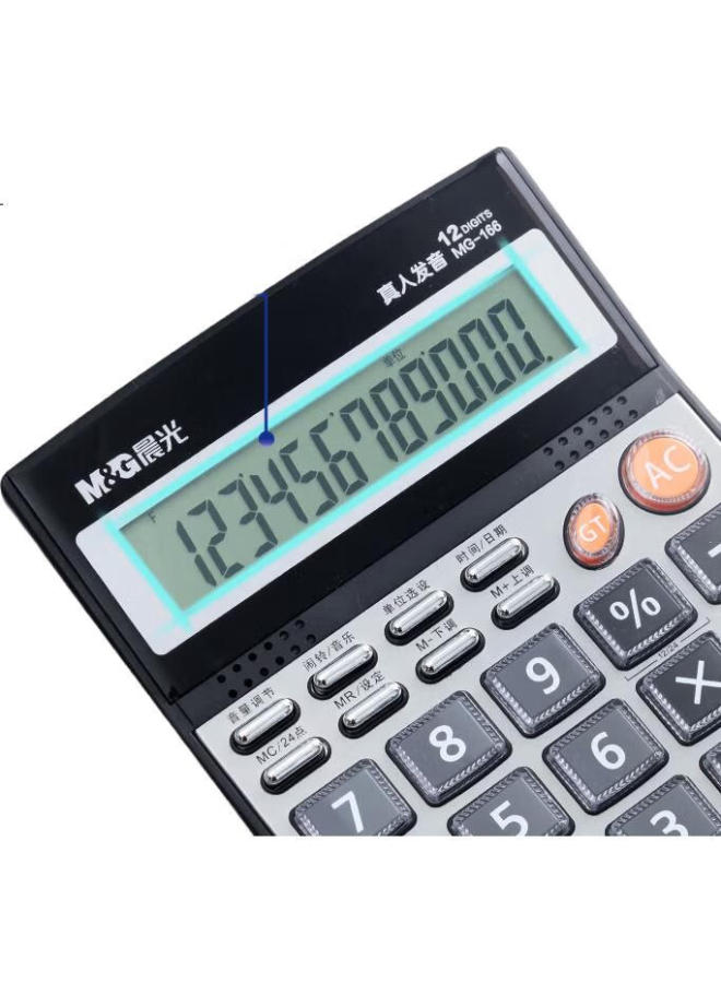 M.G Chenguang (M&G) Stationery Large Screen Metal Panel Real Voice Calculator, Desktop Computer, Student/Office Universal 12-Digit Display Large Screen Calculator, Single Pack Adg98715 - Image 1