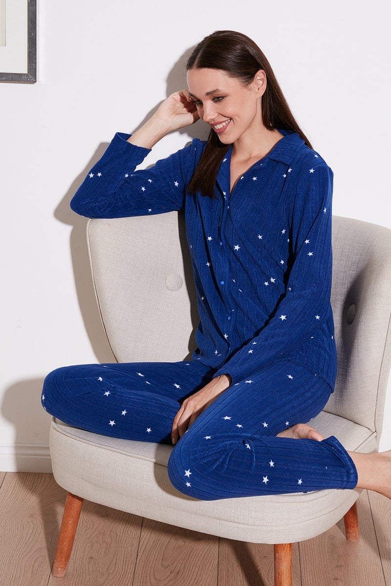 Lela Regular Fit Shirt Collar Front Buttoned Polar Fleece Pajama Set Women's Pajama Set 6571009W4  - Image 1