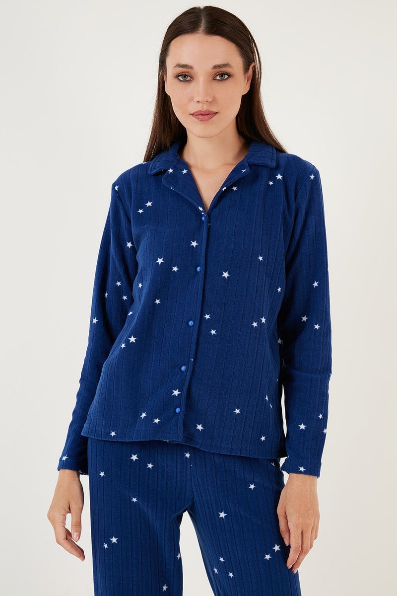 Lela Regular Fit Shirt Collar Front Buttoned Polar Fleece Pajama Set Women's Pajama Set 6571009W4  - Image 3