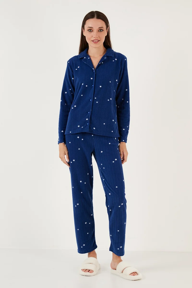Lela Regular Fit Shirt Collar Front Buttoned Polar Fleece Pajama Set Women's Pajama Set 6571009W4