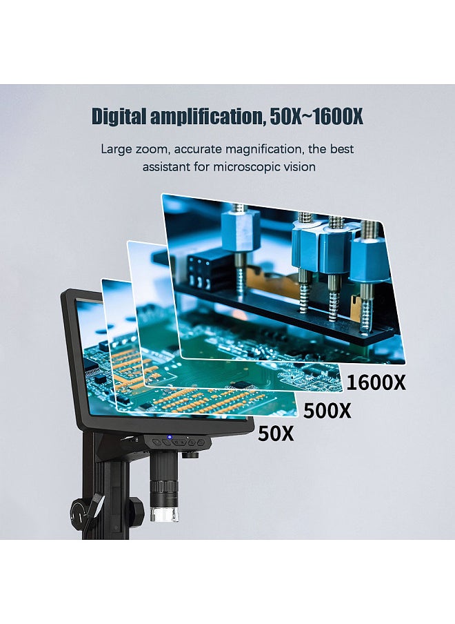ماركة غير محددة مجهر رقمي USB بدقة 48 ميجابكسل وخفة 1440 بكسل قابلة للتعديل ومعدل تكبير 500X-1000X يدعم بطاقة TF 32 جيجا مع شاشة IPS كبيرة مقاس 10.1 بوصة مع جهاز تحكم عن بعد  - Image 2