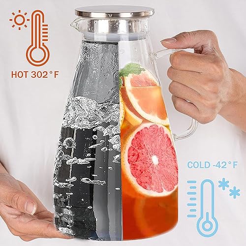 Bellemax Premium Glass Water Jug - 1.8 LTR, Transparent, Hot Cold Water Pitcher with Stainless Steel Lid Water Jug, Iced Tea, Milk and Juice Beverage Carafe, Lemon Jug, 1800ML (TR-03) - Image 5