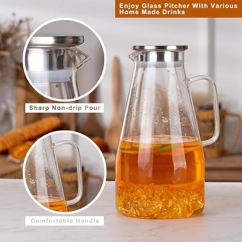 Bellemax Premium Glass Water Jug - 1.8 LTR, Transparent, Hot Cold Water Pitcher with Stainless Steel Lid Water Jug, Iced Tea, Milk and Juice Beverage Carafe, Lemon Jug, 1800ML (TR-03) - Image 3
