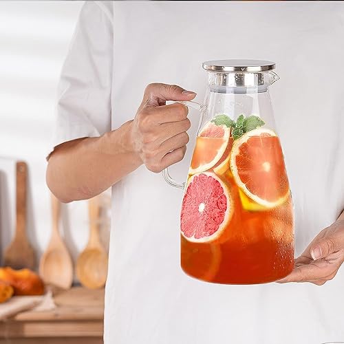 Bellemax Premium Glass Water Jug - 1.8 LTR, Transparent, Hot Cold Water Pitcher with Stainless Steel Lid Water Jug, Iced Tea, Milk and Juice Beverage Carafe, Lemon Jug, 1800ML (TR-03) - Image 4