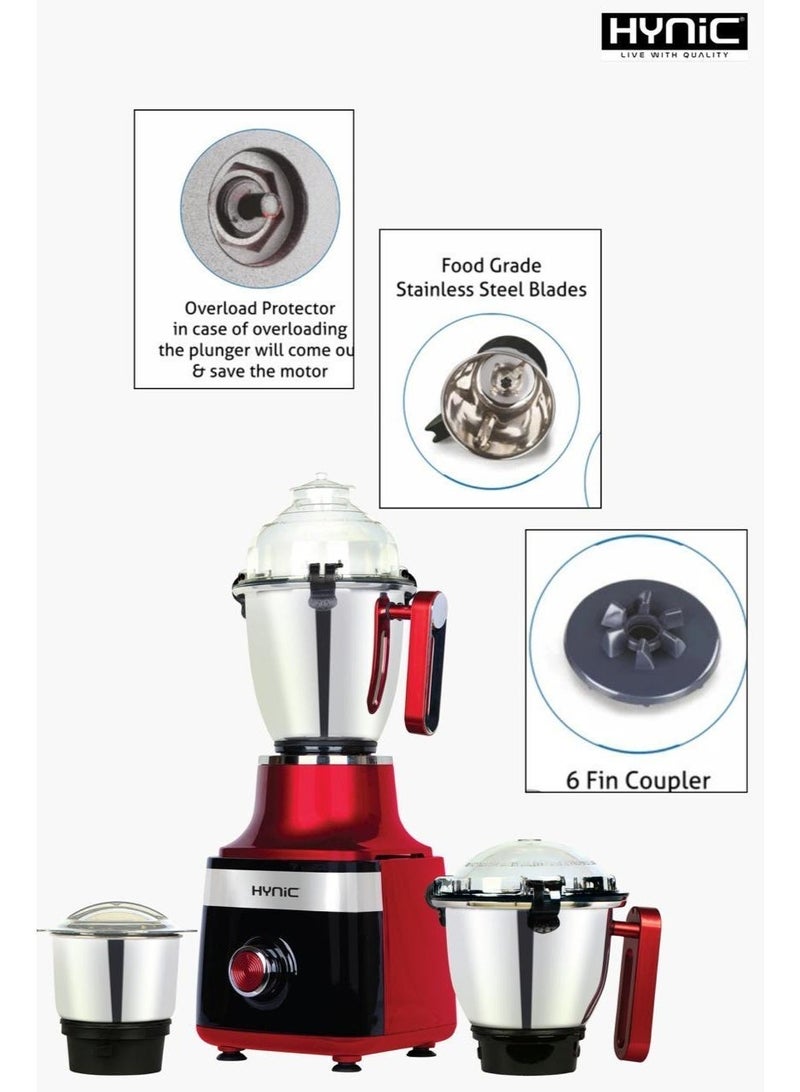 هاينك مطحنة الخلط الثقيلة Chef Pro بقوة 1200 واط | 3 جرار من الفولاذ المقاوم للصدأ (1.5 لتر، 1 لتر، 0.4 لتر) بأقفال أغطية بدون استخدام اليدين | محرك نحاسي 100٪ | شفرة مزج متفوقة ذات 6 زعانف وحماية من التحميل الزائد - Image 3
