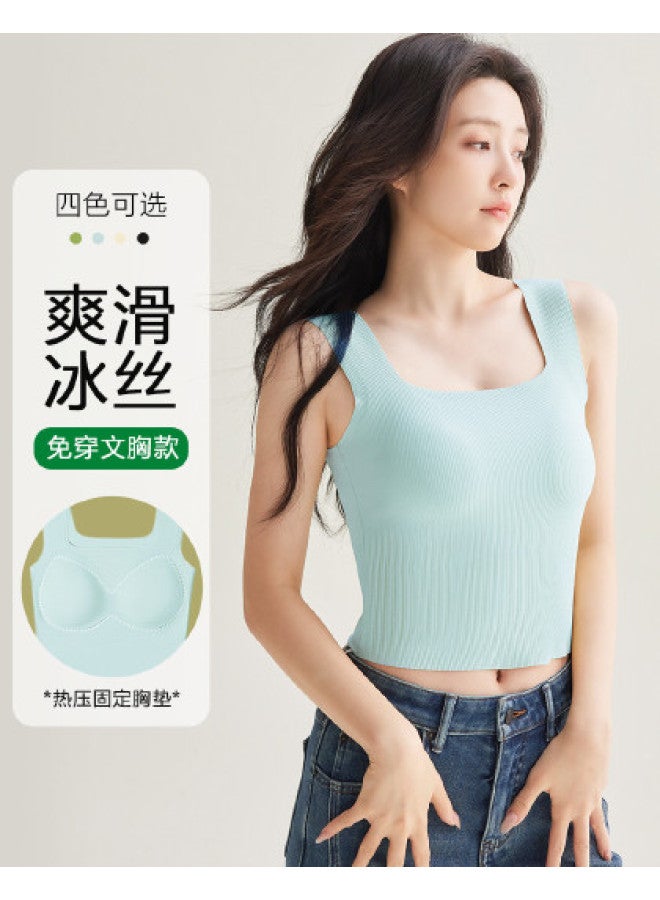 Red Bean Strapless Sleeveless Camisole For Women, Seamless Wide-Strap Tank Top, Inner Wear Or Outer Wear - Image 1