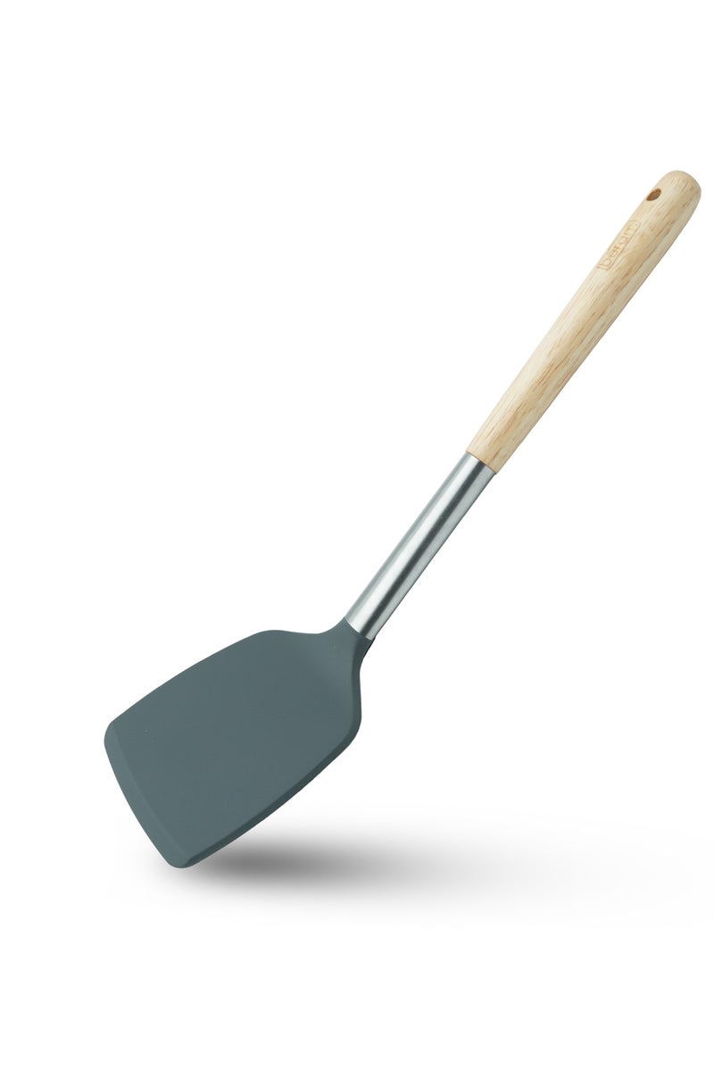 Beram Silicone Spatula Set with Wooden & Steel Handles, Heat-Resistant, BPA-Free, Non-Stick Safe  Grey (Single Turner) - Image 1